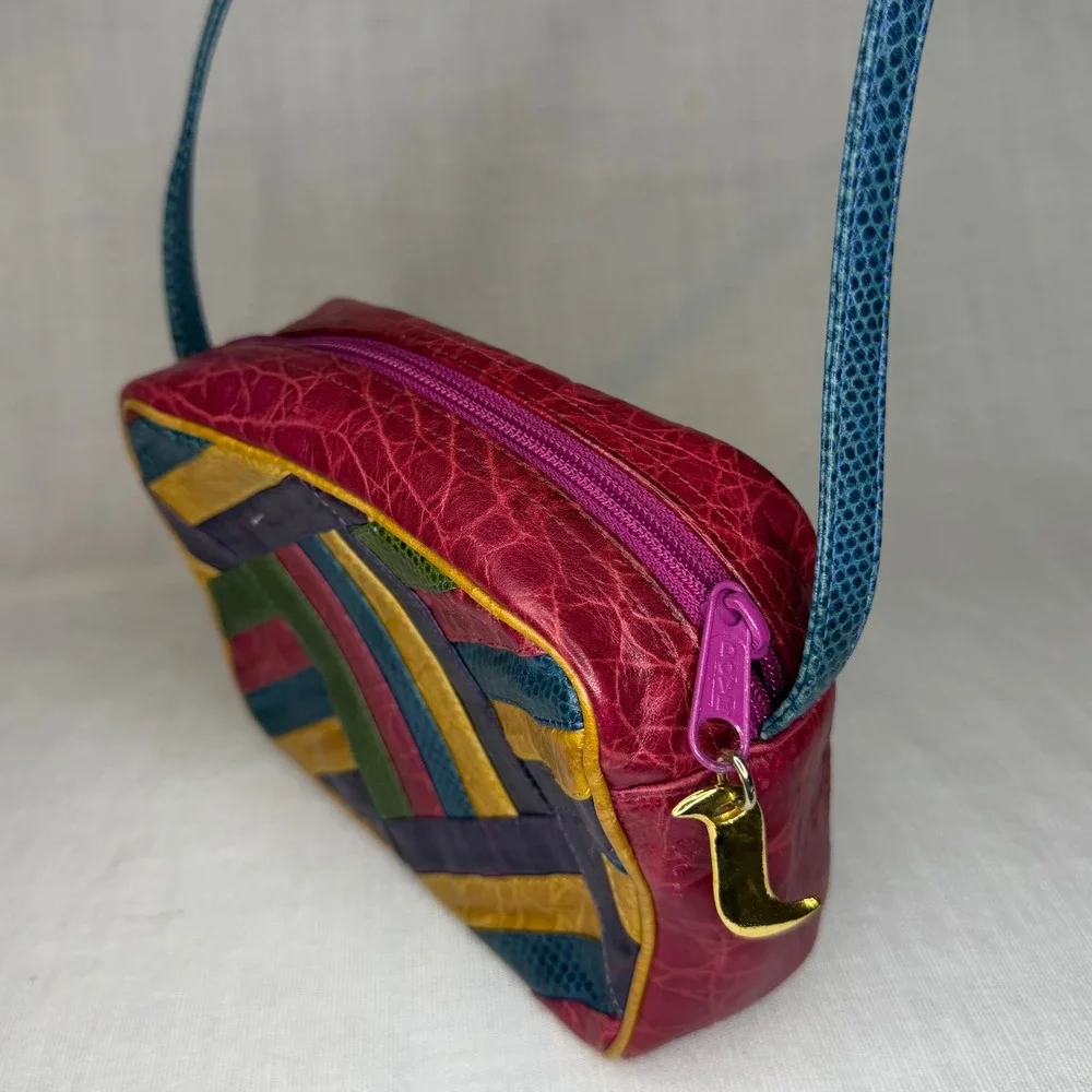 Sharif Vintage Patchwork Crossbody Bag Multicolor Faux Reptile Embossed Leather